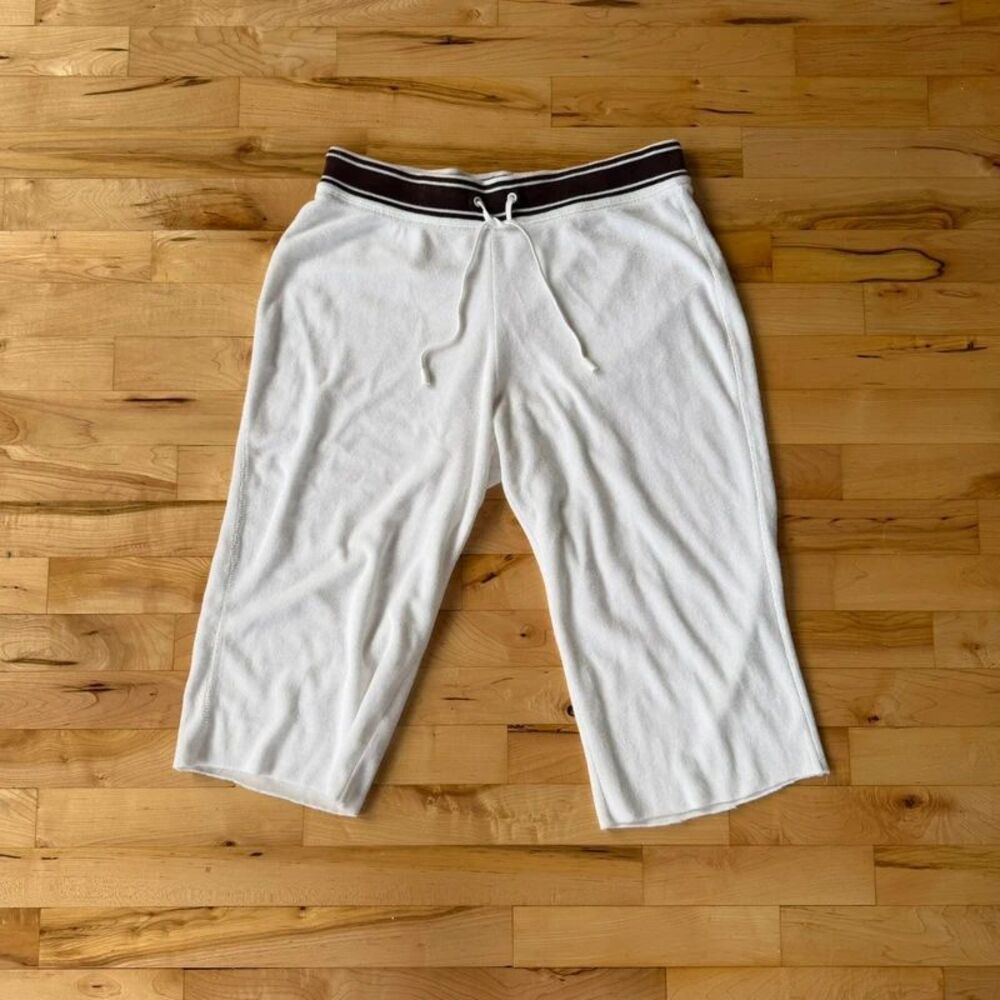 Y2K White Terry Cloth Capri Long Lounge Pant Shorts